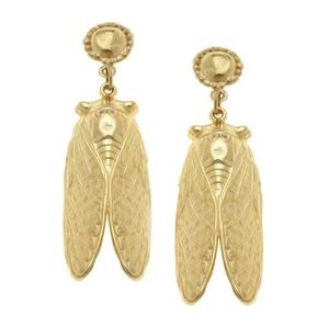 Susan Shaw 24ct Plated Gold Cicada Drop Post Earrings